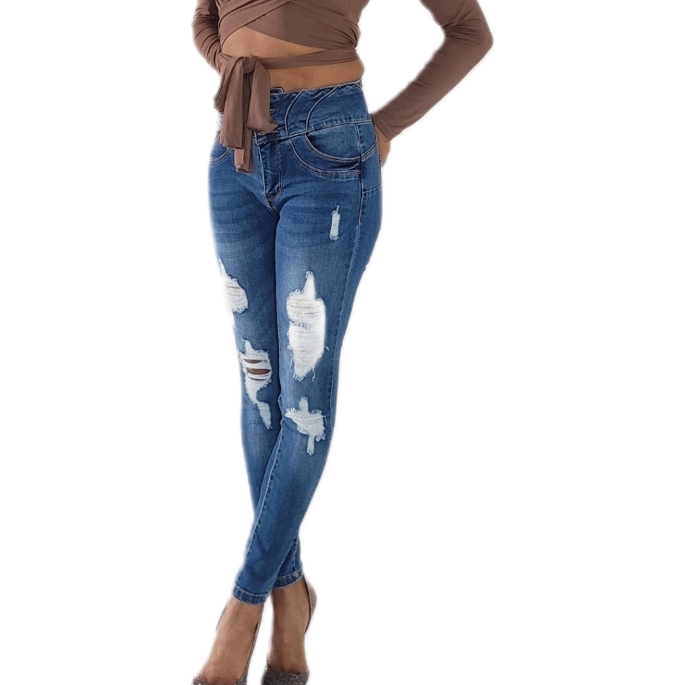 Suck It Up Distressed High-Rise Skinny Jeans